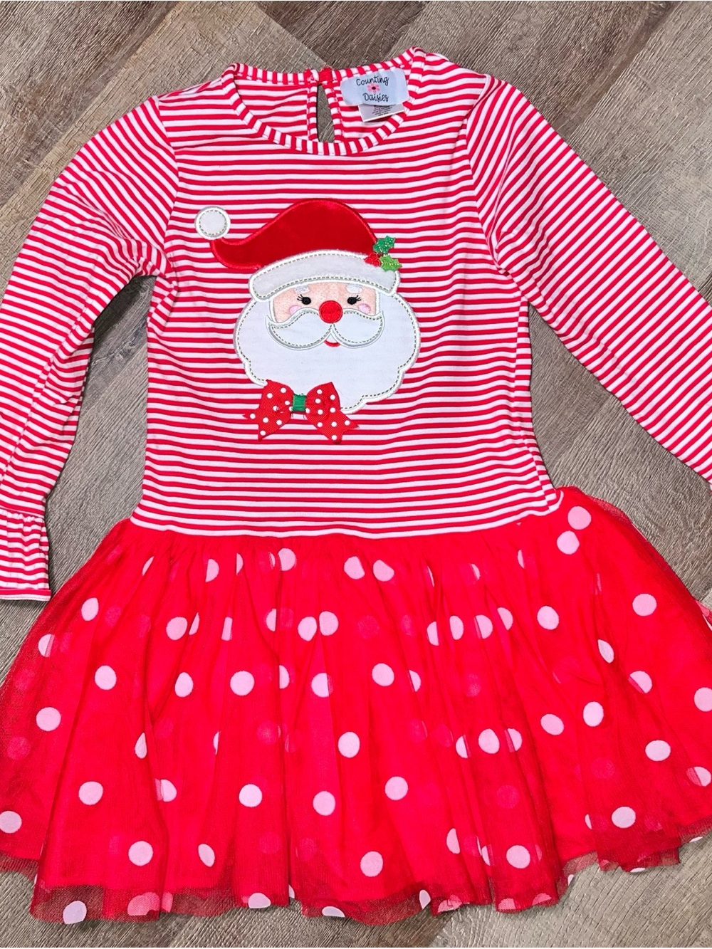 Counting Daisies Red Santa Stripe Polka dotted Tutu Dress for Girls Size 6 Xmas